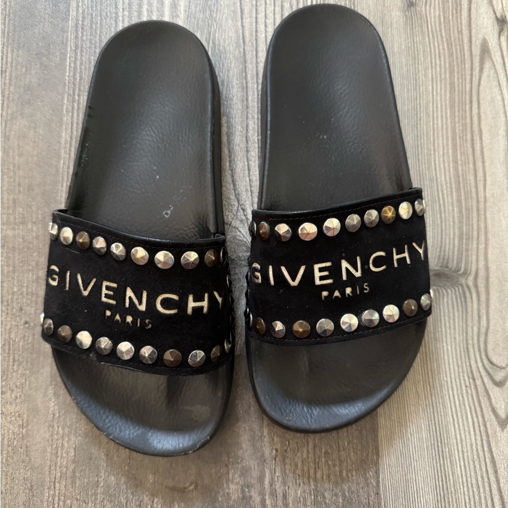 Givenchy Black Slides with Metallic Accents